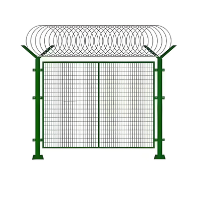 High Security Welded Y Post Metal Fence With Razor Wires For Airport And Prison Perimeter Protection