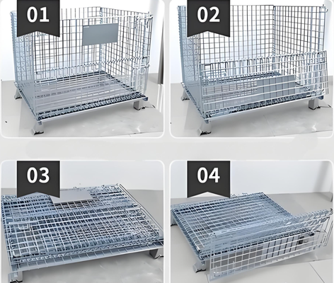 Heavy-Duty Zinc Galvanized Steel Wire Mesh Cages 50x50mm Mesh Grid Wheels Castors Stacking For Warehouse Logistics